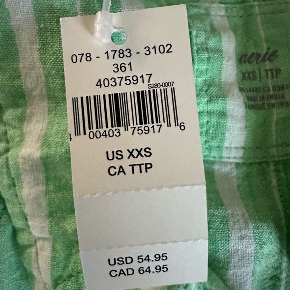 Aerie Celebrity Green Striped Linen Blend Button Down Shirt S/ M Oversized NWT - Picture 5 of 8